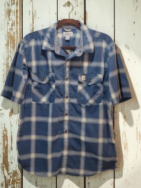 Carhartt Size-Large Men's Blue Plaid Button-Down Shirt